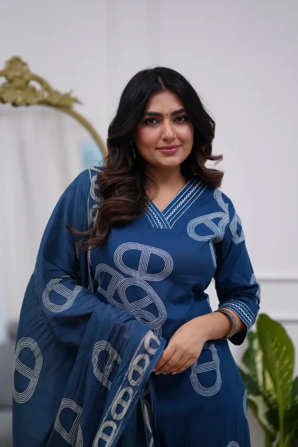 Blue_Chanderi_Silk_Embroidered_Kurti_With_Pant_&_Dupatta_For_Women