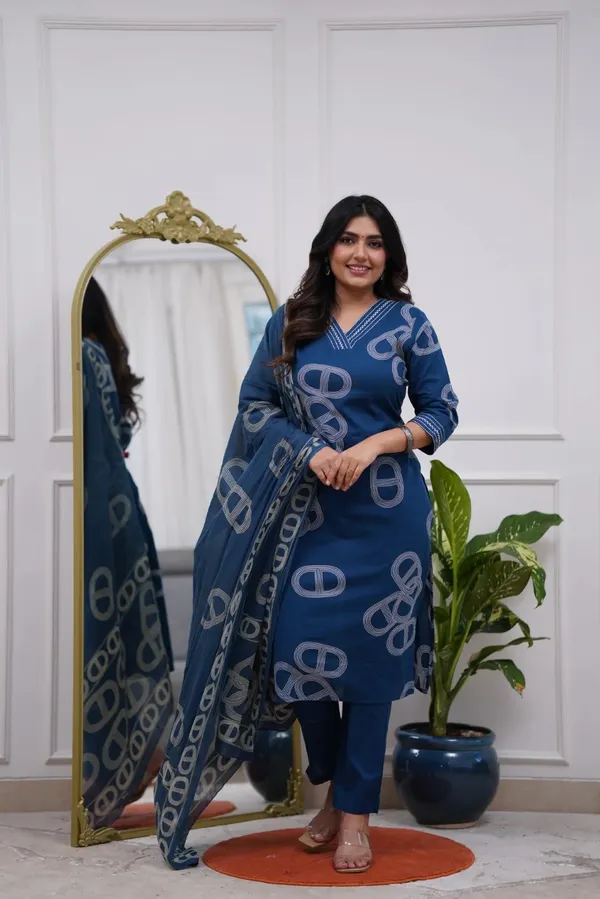 Blue_Chanderi_Silk_Embroidered_Kurti_With_Pant_&_Dupatta_For_Women