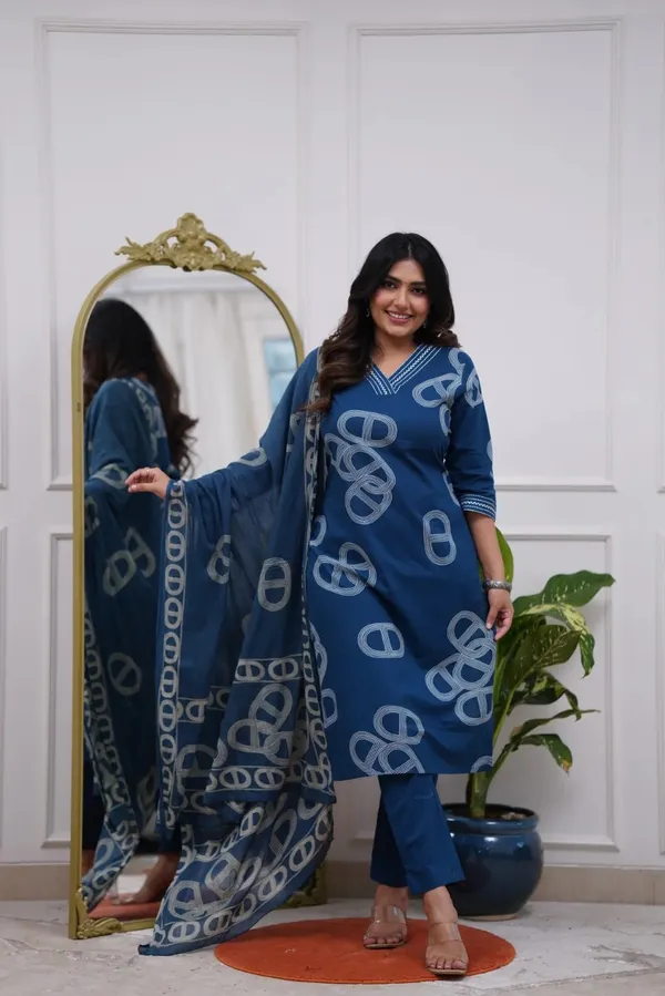 Blue_Chanderi_Silk_Embroidered_Kurti_With_Pant_&_Dupatta_For_Women