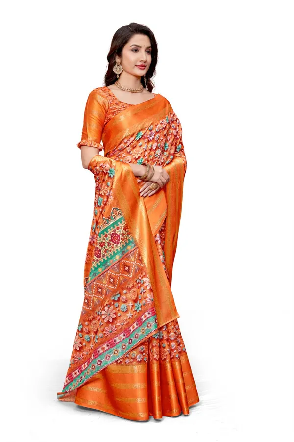 Orange_Aura_Cotton_Silk_Digital_Print_With_Latkan_Work_Saree_For_Women