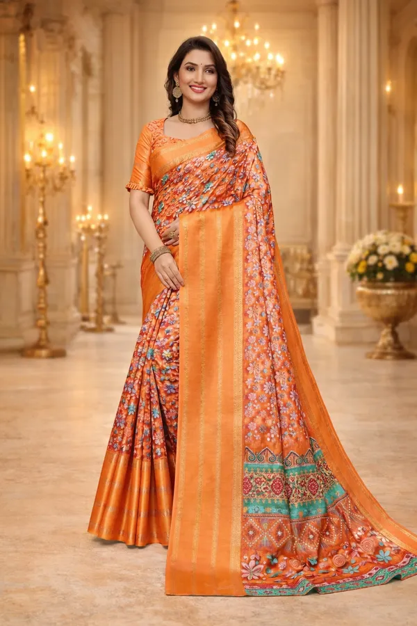 Orange_Aura_Cotton_Silk_Digital_Print_With_Latkan_Work_Saree_For_Women