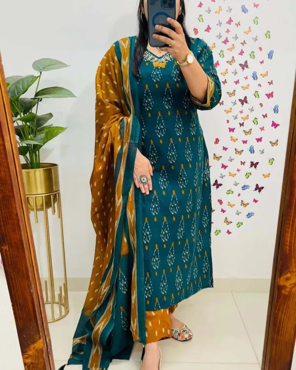 Green_70%_Cotton_And_30%_Rayon_Co-Ord_Set_For_Women