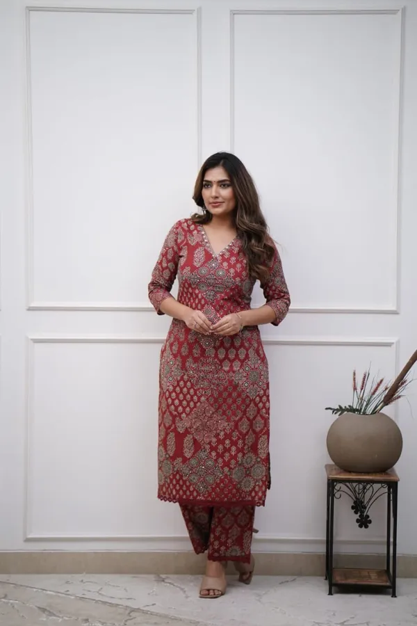Red_70%_Cotton_And_30%_Rayon_Co-Ord_Set_For_Women