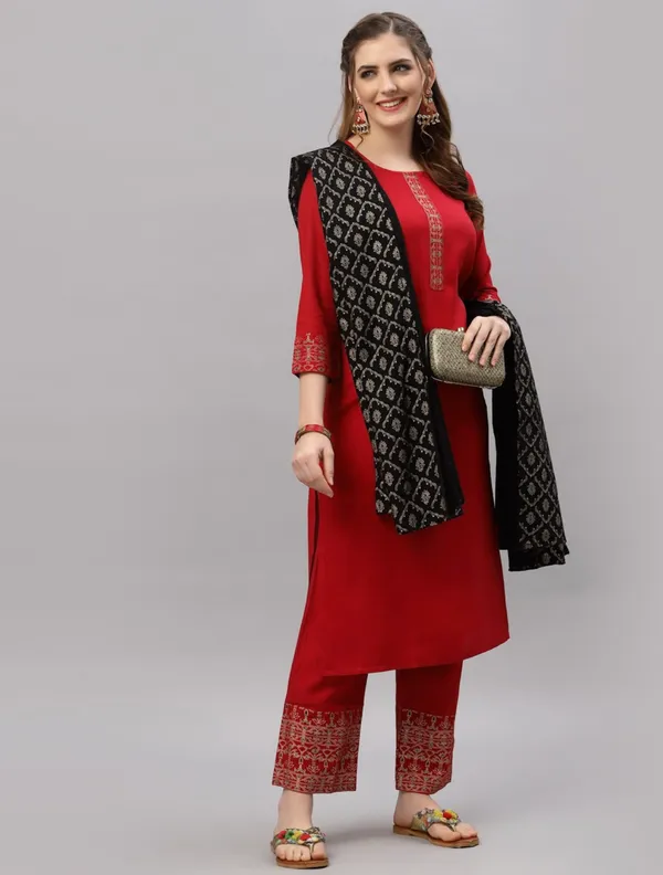 Red_70%_Cotton_And_30%_Rayon_Co-Ord_Set_For_Women