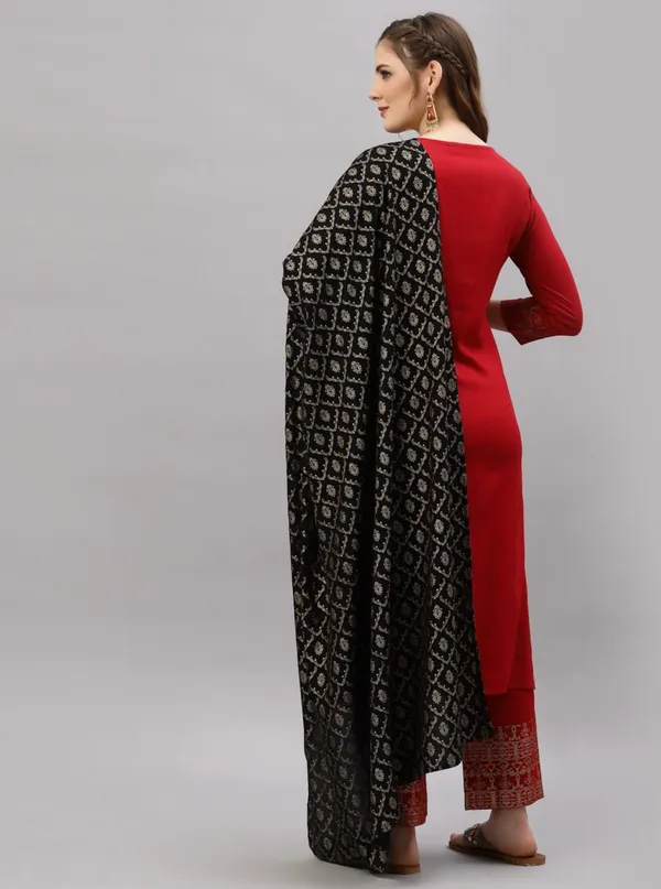 Red_70%_Cotton_And_30%_Rayon_Co-Ord_Set_For_Women
