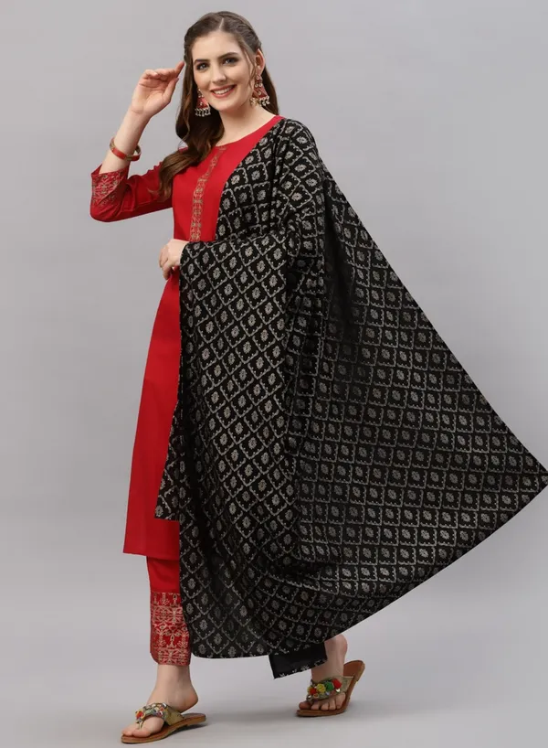 Red_70%_Cotton_And_30%_Rayon_Co-Ord_Set_For_Women
