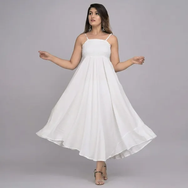 White_70%_Silk_And_30%_Rayon_Gown_For_Women