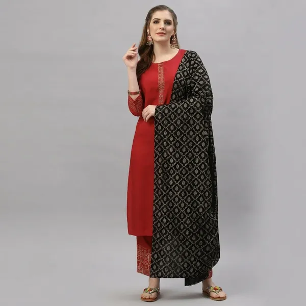 Red_70%_Cotton_And_30%_Rayon_Co-Ord_Set_For_Women
