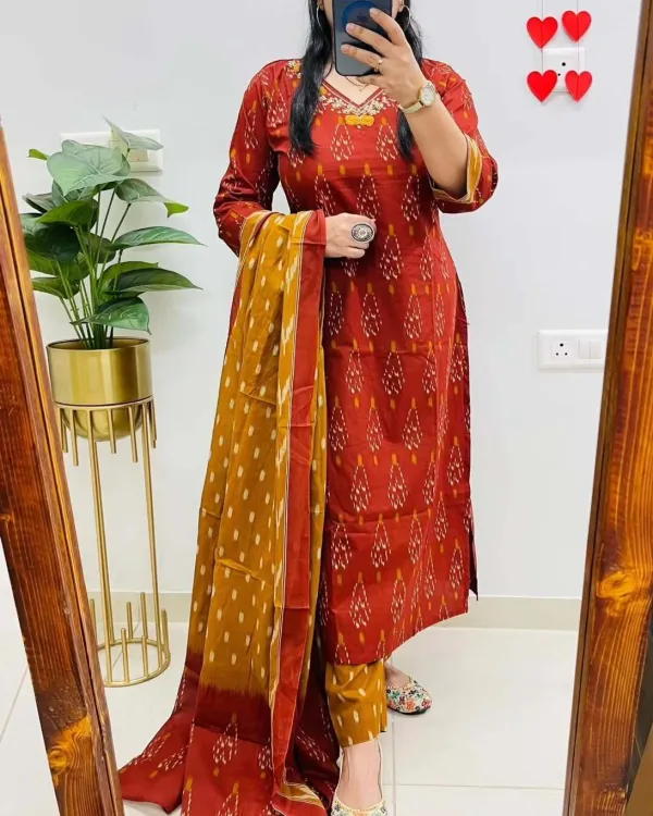 Rust_Red_70%_Cotton_And_30%_Rayon_Co-Ord_Set_For_Women