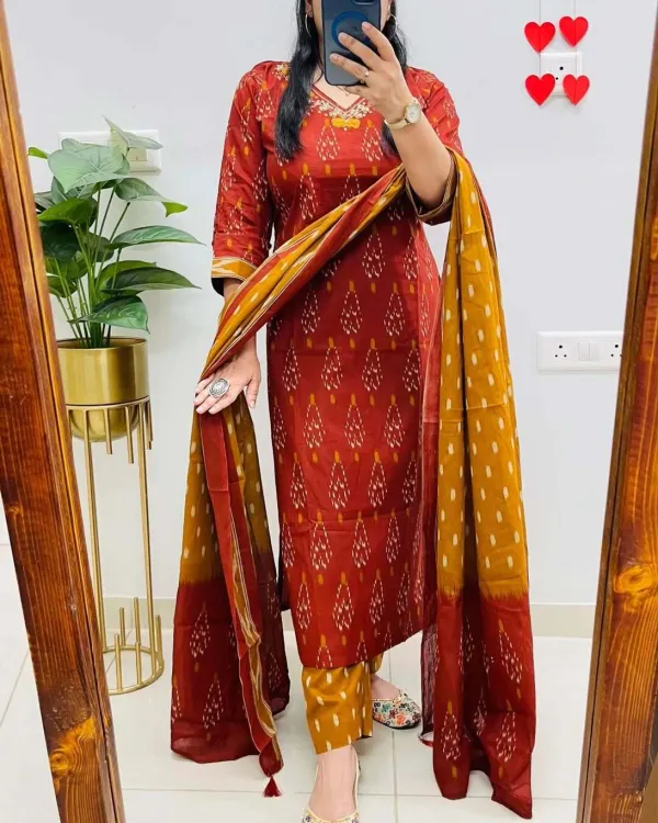 Rust_Red_70%_Cotton_And_30%_Rayon_Co-Ord_Set_For_Women
