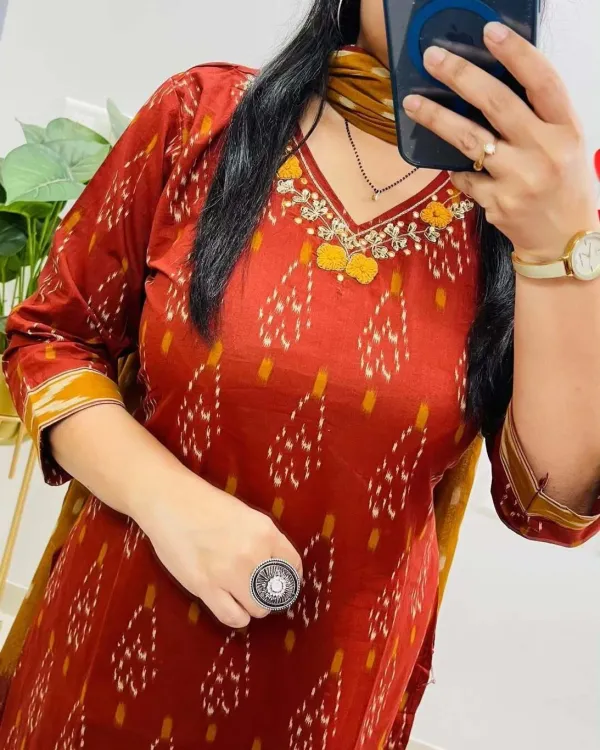 Rust_Red_70%_Cotton_And_30%_Rayon_Co-Ord_Set_For_Women