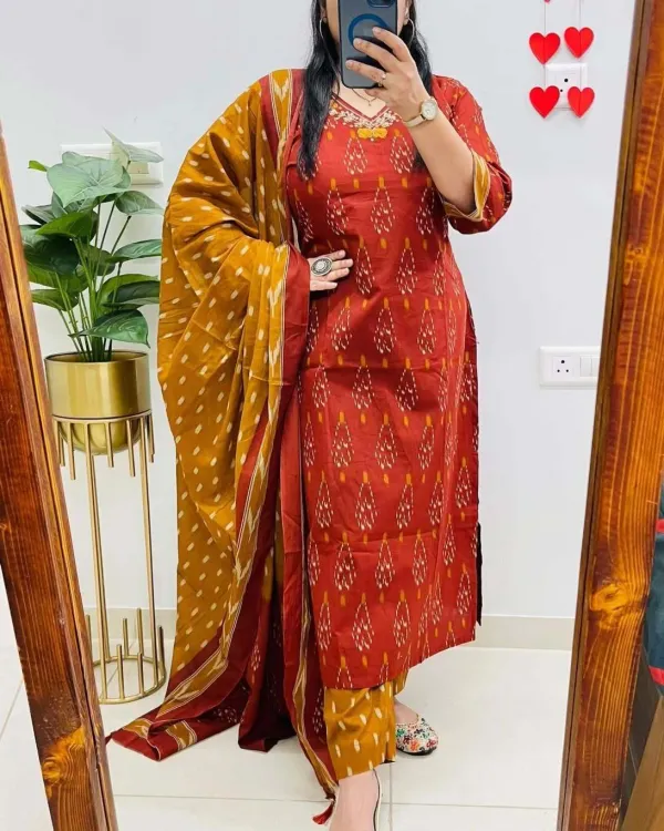 Rust_Red_70%_Cotton_And_30%_Rayon_Co-Ord_Set_For_Women
