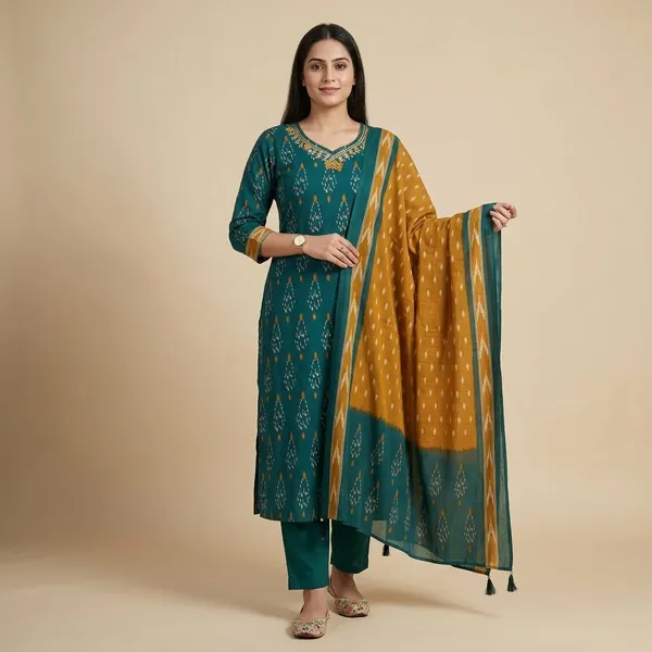 Green_70%_Cotton_And_30%_Rayon_Co-Ord_Set_For_Women