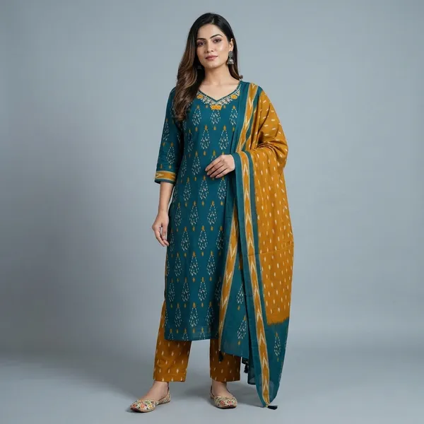 Green_70%_Cotton_And_30%_Rayon_Co-Ord_Set_For_Women