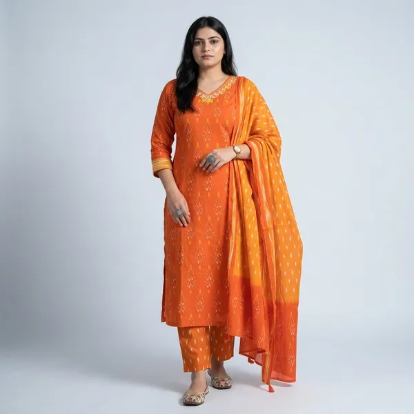 Orange_70%_Silk_And_30%_Rayon_Co-Ord_Set_For_Women