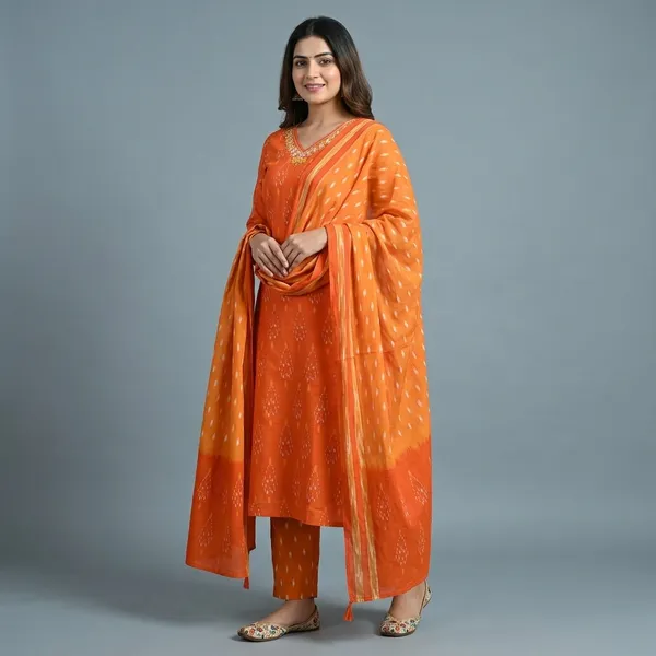 Orange_70%_Silk_And_30%_Rayon_Co-Ord_Set_For_Women