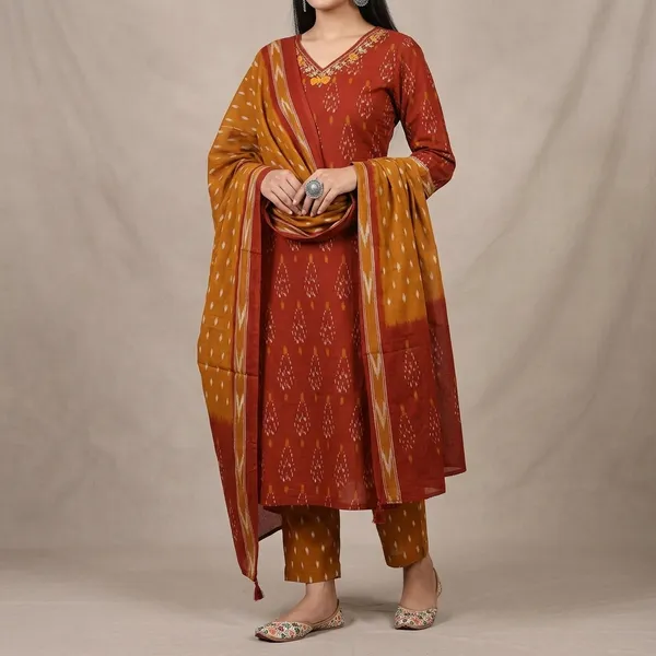 Rust_Red_70%_Cotton_And_30%_Rayon_Co-Ord_Set_For_Women