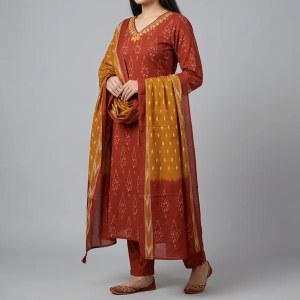 Rust_Red_70%_Cotton_And_30%_Rayon_Co-Ord_Set_For_Women