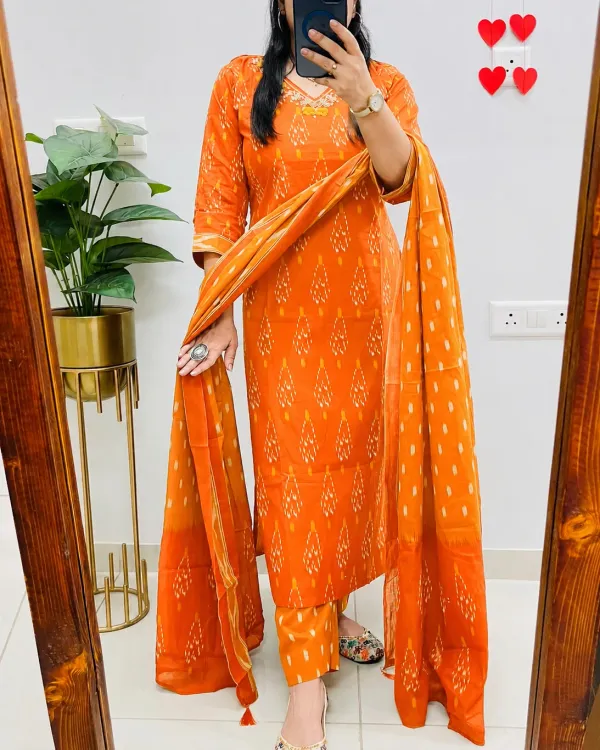 Orange_70%_Silk_And_30%_Rayon_Co-Ord_Set_For_Women