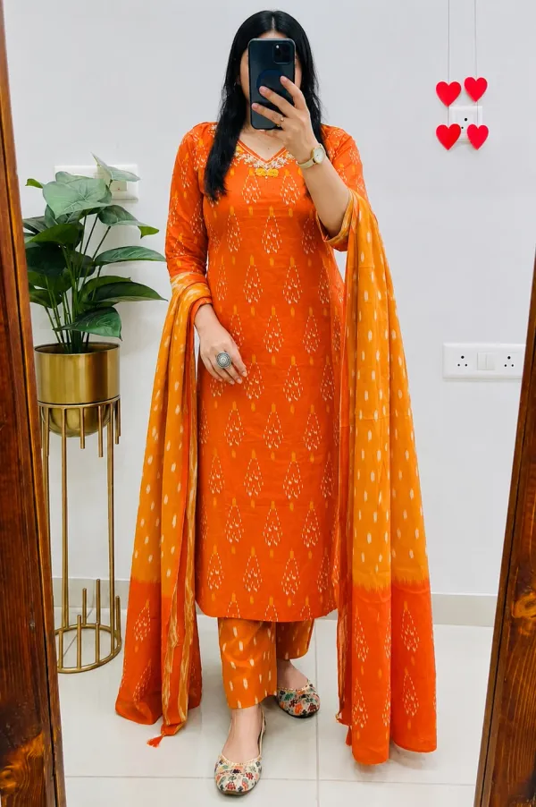 Orange_70%_Silk_And_30%_Rayon_Co-Ord_Set_For_Women