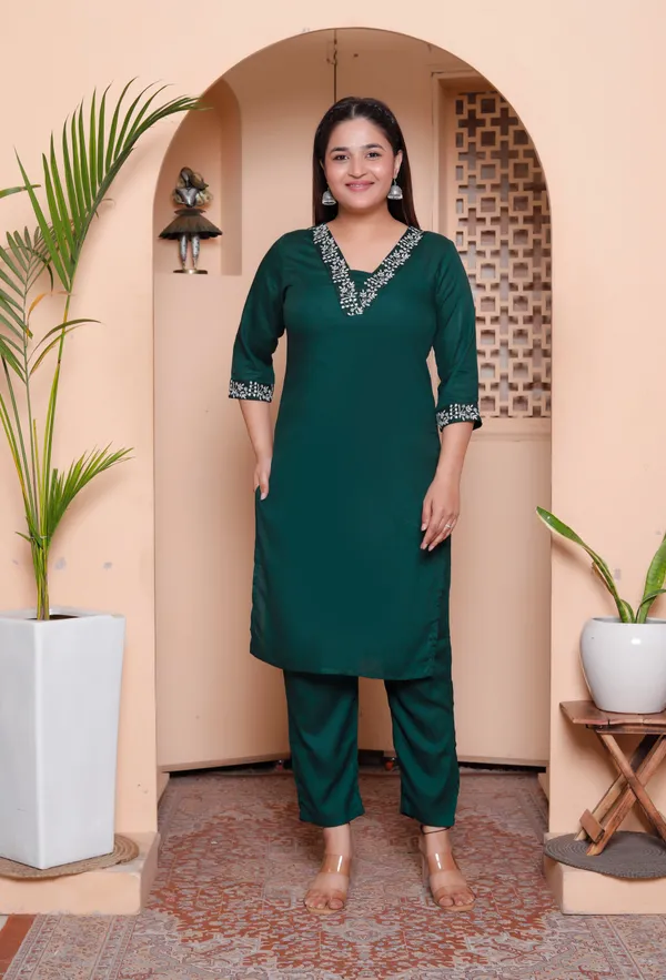 Green_70%_Cotton_And_30%_Rayon_Co-Ord_Set_For_Women