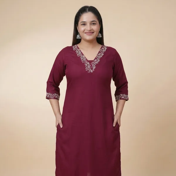 Maroon_70%_Cotton_And_30%_Rayon_Co-Ord_Set_For_Women