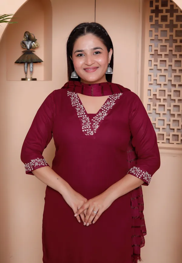 Maroon_70%_Cotton_And_30%_Rayon_Co-Ord_Set_For_Women