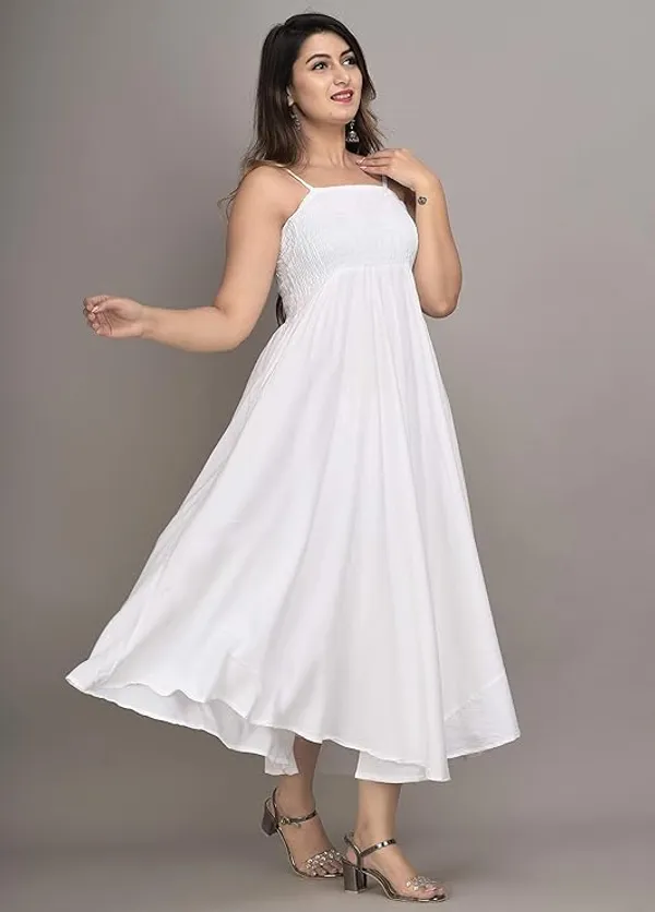 White_70%_Silk_And_30%_Rayon_Gown_For_Women