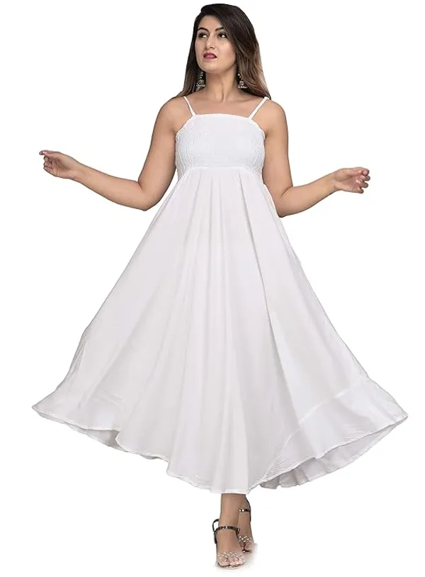 White_70%_Silk_And_30%_Rayon_Gown_For_Women