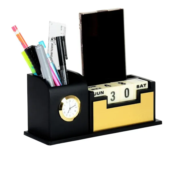 Wooden_Pen_Stand_With_Watch