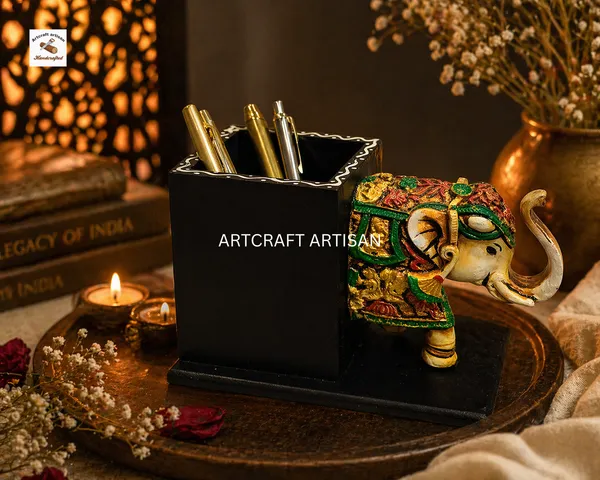 Wooden_Elephant_Carved_Pen_Stand