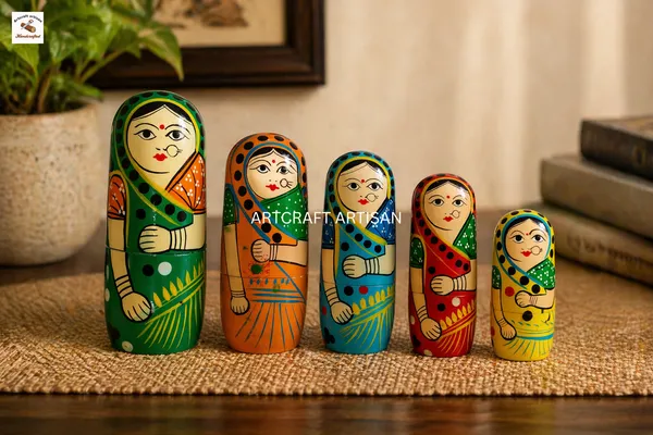 Multicolour_Hand_Painted_Wooden_Indian_Matryoshka_Nesting_Dolls_Set_Of_5_in_1_Set