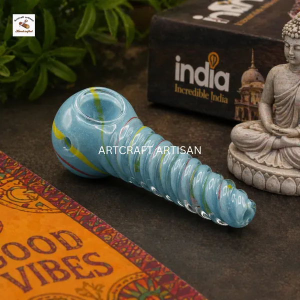 Blue_Hand_Blown_Glass_Decor_Pipe_With_Spiral_Design