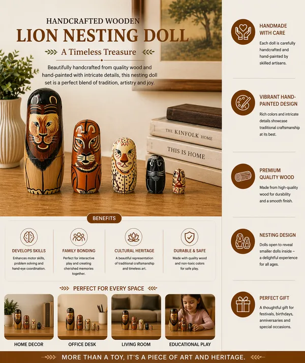 Wooden_Lion_Family_Hand-Painted_5_in_1_Set_Doll