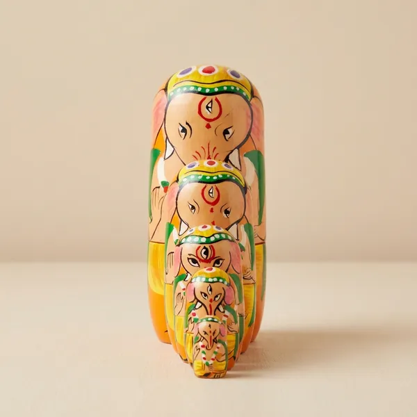 Golden_Handcrafted_Ganesha_Matryoshka_Nesting_Dolls_Set_5_Pcs_in_1_Set