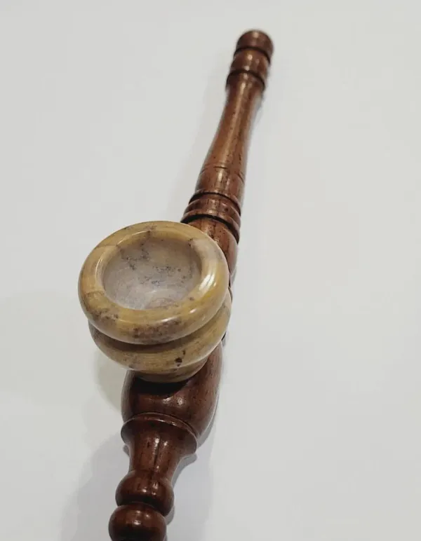 Brown_Wooden_Carved_decor__Pipe_with_Stone_Cap_|_Handmade_Wooden_craft_Pipe_|_Rustic_Engraved_Pipe_|_Vintage_Stone_Bowl_decor_Accessory