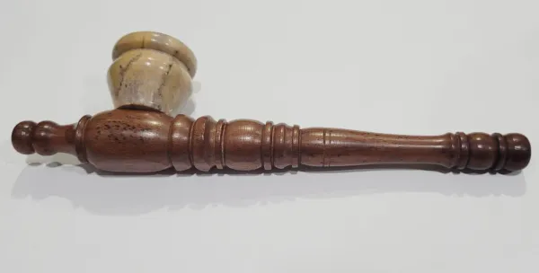 Brown_Wooden_Carved_decor__Pipe_with_Stone_Cap_|_Handmade_Wooden_craft_Pipe_|_Rustic_Engraved_Pipe_|_Vintage_Stone_Bowl_decor_Accessory