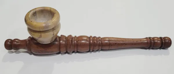Brown_Wooden_Carved_decor__Pipe_with_Stone_Cap_|_Handmade_Wooden_craft_Pipe_|_Rustic_Engraved_Pipe_|_Vintage_Stone_Bowl_decor_Accessory