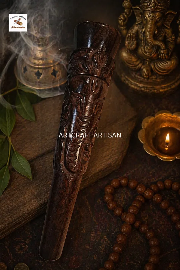 Handcrafted_Wooden_Ganesha_Carved_Decorative_Pipe_|_Spiritual_Home_Décor_|_Artisan_Wooden_Handicraft