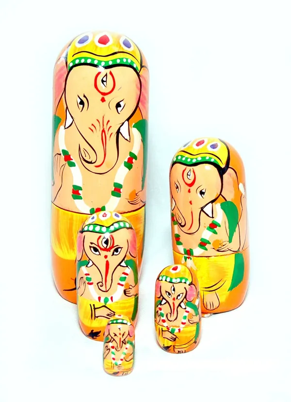 Golden_Handcrafted_Ganesha_Matryoshka_Nesting_Dolls_Set_5_Pcs_in_1_Set