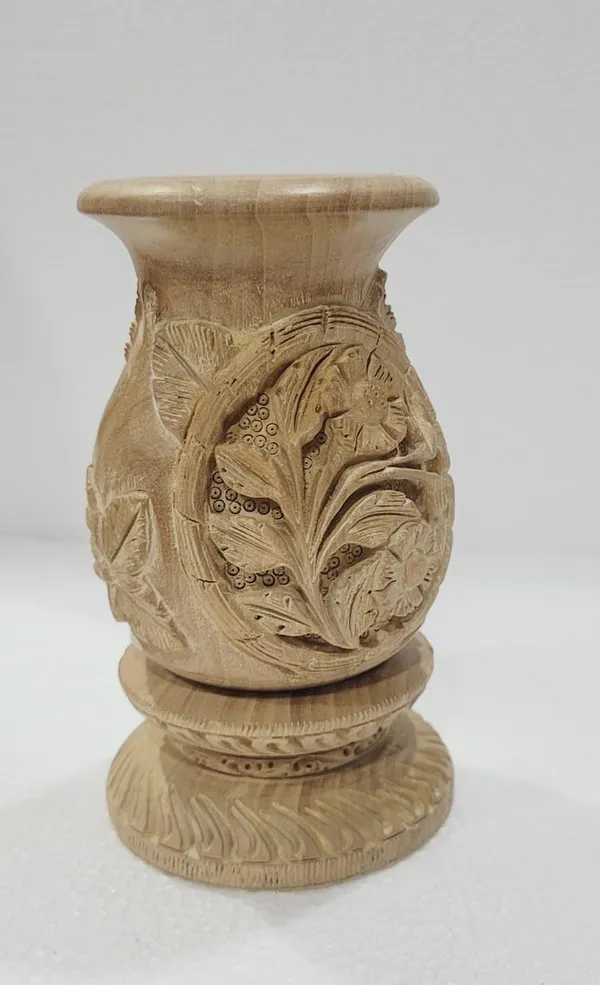 Hand_Carved_Wooden_Flower_Vase_with_Floral_Design_|_Rustic_Handmade_Wooden_Vase_|_Decorative_Table_Centerpiece_|_Artisan_Home_Decor_Gift