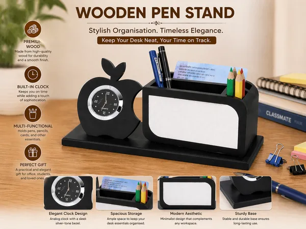 Wooden_Pen_Stand_With_Watch
