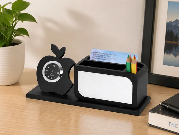 Wooden_Pen_Stand_With_Watch