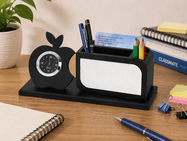 Wooden_Pen_Stand_With_Watch