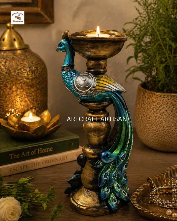 Hand-Painted__Decorative_Peacock_Statue