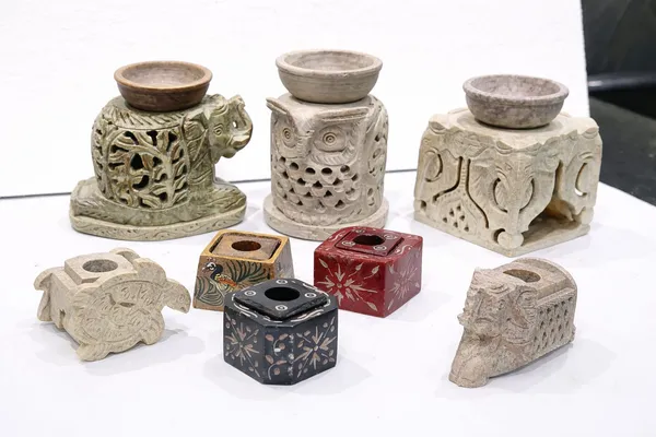 Stone_Carved_candle_holder_and_oil_burner_combo_of_8