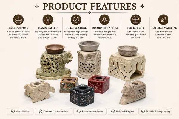 Stone_Carved_candle_holder_and_oil_burner_combo_of_8