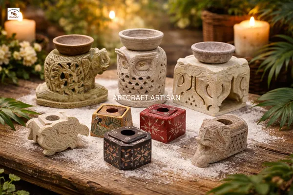Stone_Carved_candle_holder_and_oil_burner_combo_of_8