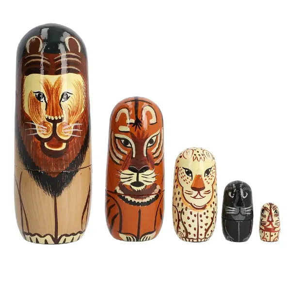 Wooden_Lion_Family_Hand-Painted_5_in_1_Set_Doll