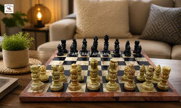 Flat_Marble_Chess_Set_14_Inch_with_Leather_Box_|_Handmade_Stone_Chess_Board_|_Luxury_Chess_Set_|_Home_Decor_Chess